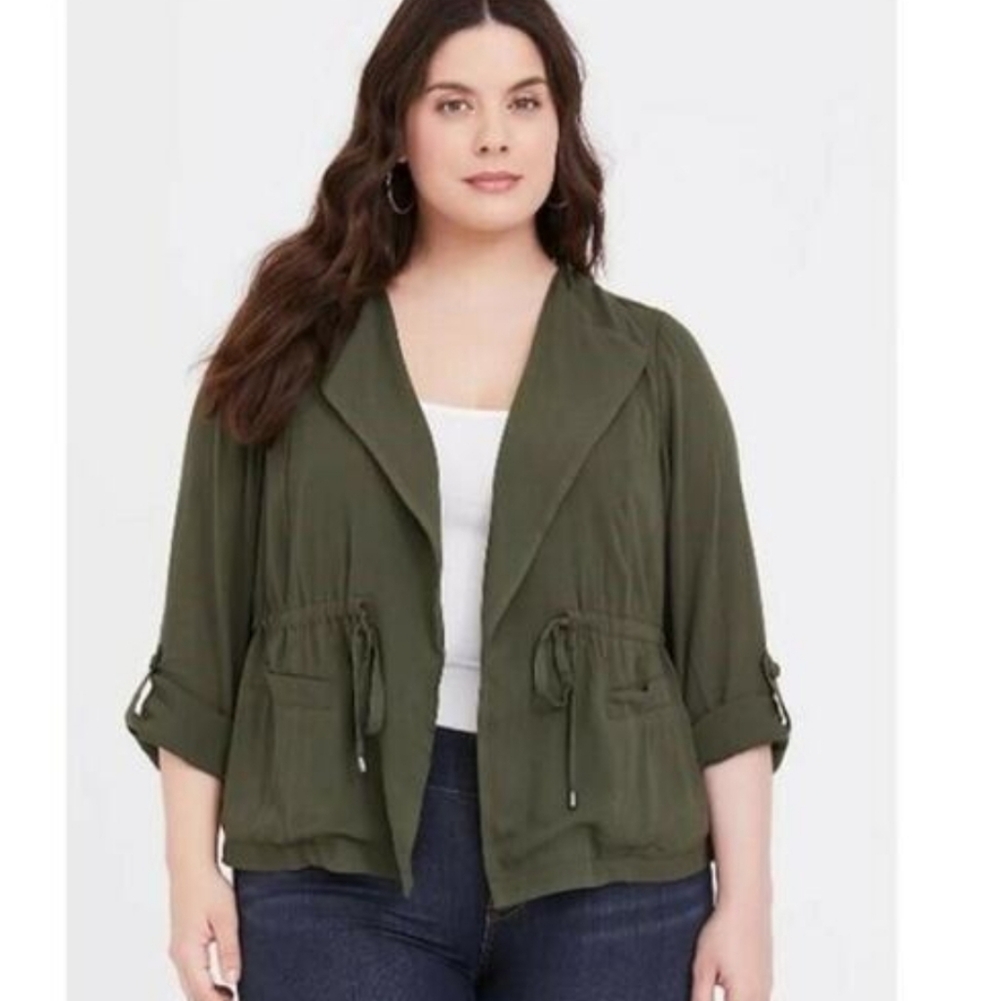 Torrid Olive Utility Drawstring Lightweight Jacket